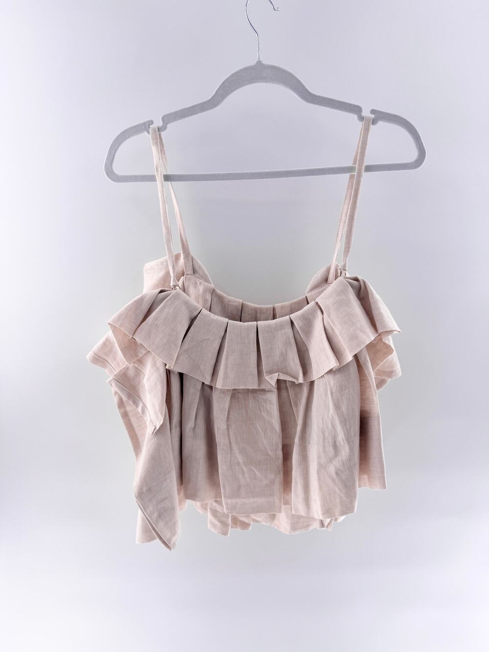 Valeria Krasavina Linen Layered Ruffle Trim Camisole Tank Top Beige Women Medium